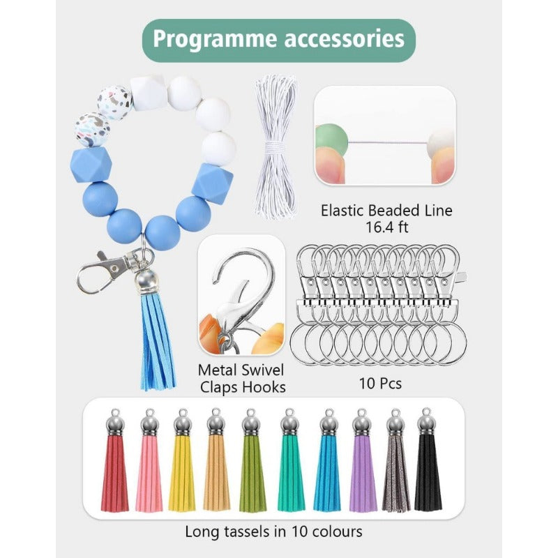 Wholesale 225 Colored 15mm Silicone Loose Beads DIY Wrist Keychain Kit